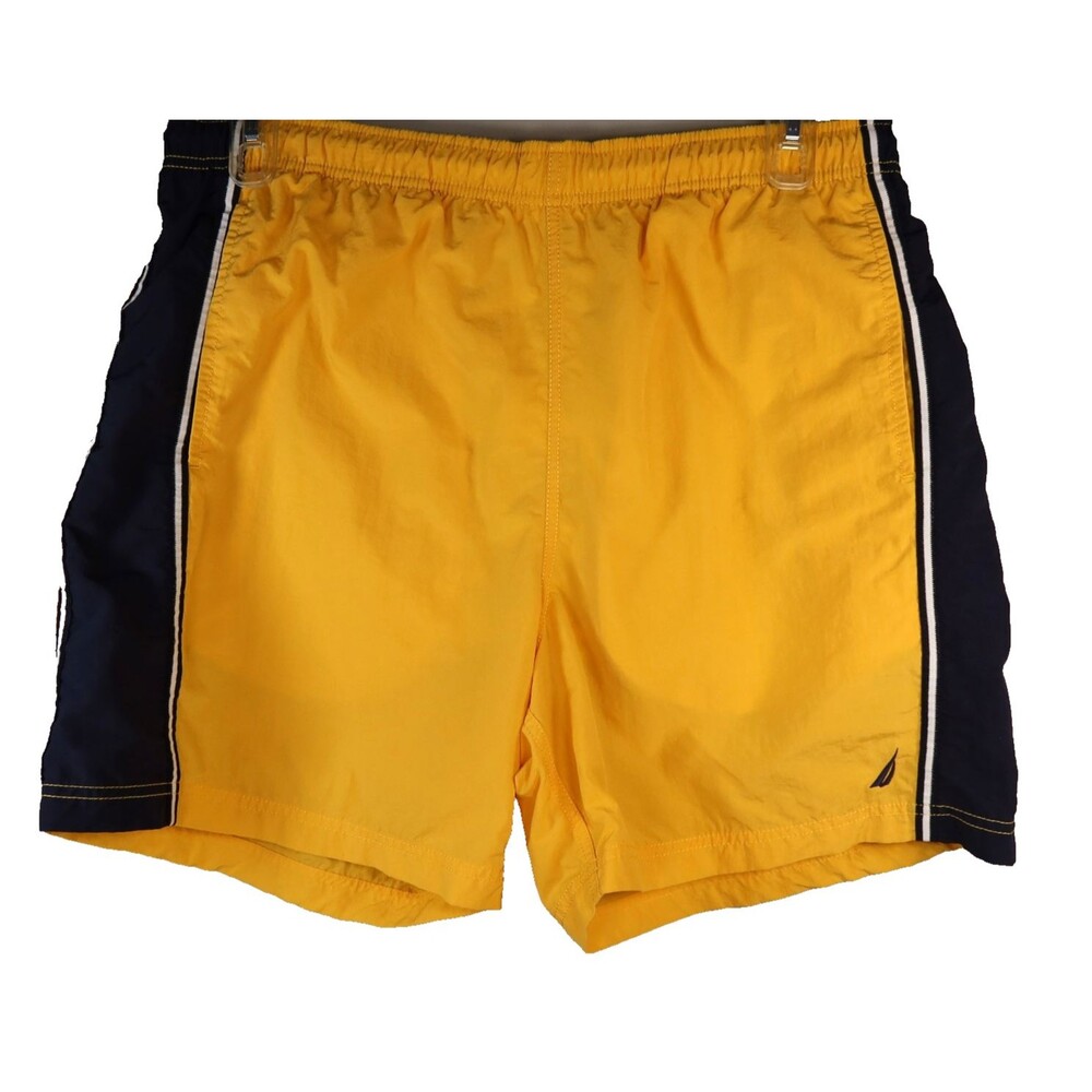 VTG 90s Y2K Nautica Men's Large Swim Trunks Board Shorts Yellow/Navy Colorblock